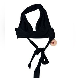 Verge Girl Black Ribbed Tie-Front Crop/Bikini Top – Size Large NWT